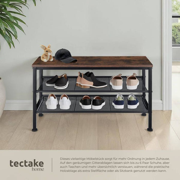 Derry Industrial shoe rack, dark wood, rustic 