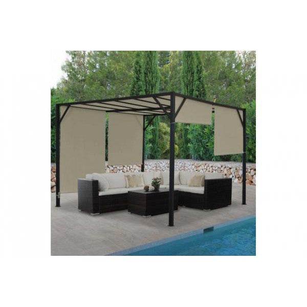 Pergola Baia, Garten Pavillon Terrassenüberdachung, stabiles 6cm-Stahl-Gestell + Schiebedach taupe ~ 3x4m