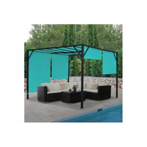 Pergola Baia, Garten Pavillon Terrassenüberdachung, stabiles 6cm-Stahl-Gestell + Schiebedach türkis-blau ~ 3x3m