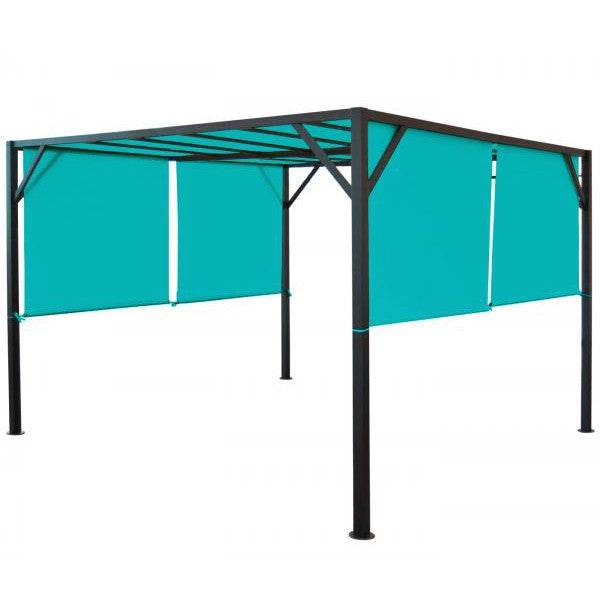 Pergola Baia, Garten Pavillon Terrassenüberdachung, stabiles 6cm-Stahl-Gestell + Schiebedach türkis-blau ~ 3x3m