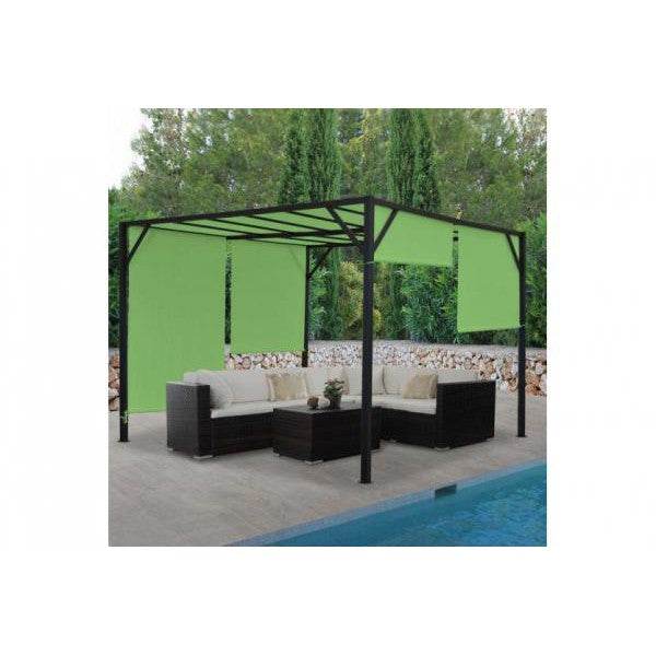 Pergola Baia, Garten Pavillon Terrassenüberdachung, stabiles 6cm-Stahl-Gestell + Schiebedach grün ~ 3x4m