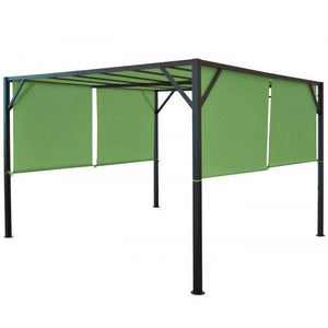 Pergola Baia, Garten Pavillon Terrassenüberdachung, stabiles 6cm-Stahl-Gestell + Schiebedach grün ~ 3x4m