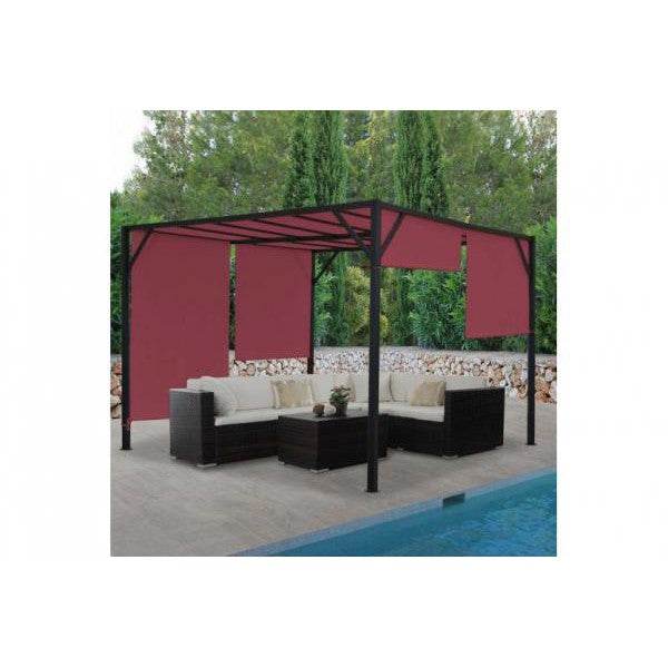 Pergola Baia, Garten Pavillon Terrassenüberdachung, stabiles 6cm-Stahl-Gestell + Schiebedach bordeaux-rot ~ 4x4m