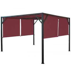 Pergola Baia, Garten Pavillon Terrassenüberdachung, stabiles 6cm-Stahl-Gestell + Schiebedach bordeaux-rot ~ 4x4m