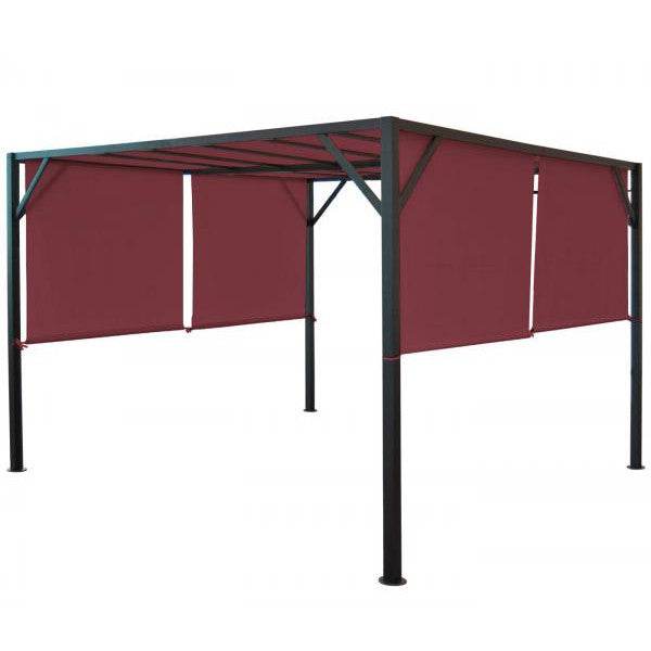 Pergola Baia, Garten Pavillon Terrassenüberdachung, stabiles 6cm-Stahl-Gestell + Schiebedach bordeaux-rot ~ 4x4m