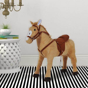 Reitpferd Stehpferd Kinderpferd Plüschpferd Reiten ohne Schaukelkufen Beige