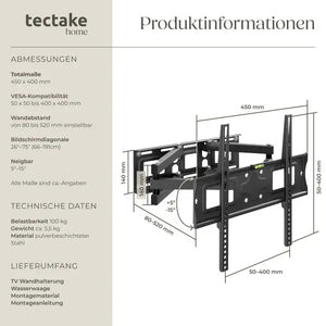 TV-Wandhalterung individuell schwenkbar neigbar 26-75 Zoll bis 100 kg schwarz