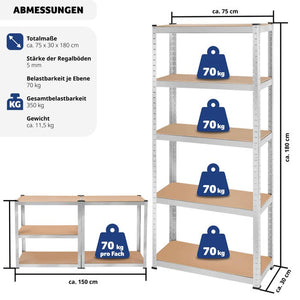 Schwerlastregal 180 x 75 x 30 cm, 350 kg