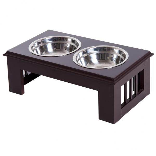 Futternapf Futterschüssel Erhöhter 2 Näpfe Hundenapf Katzen Edelstahl MDF Kaffee