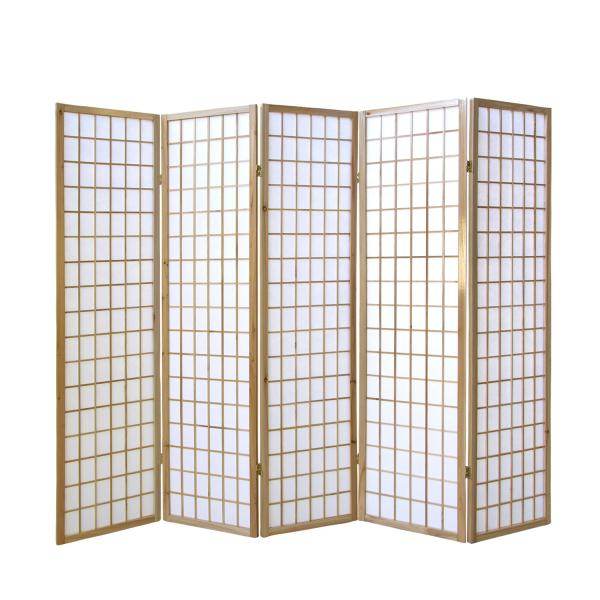 5 fach Holz Paravent Raumteiler Shoji natur