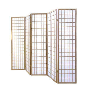 5 fach Holz Paravent Raumteiler Shoji natur