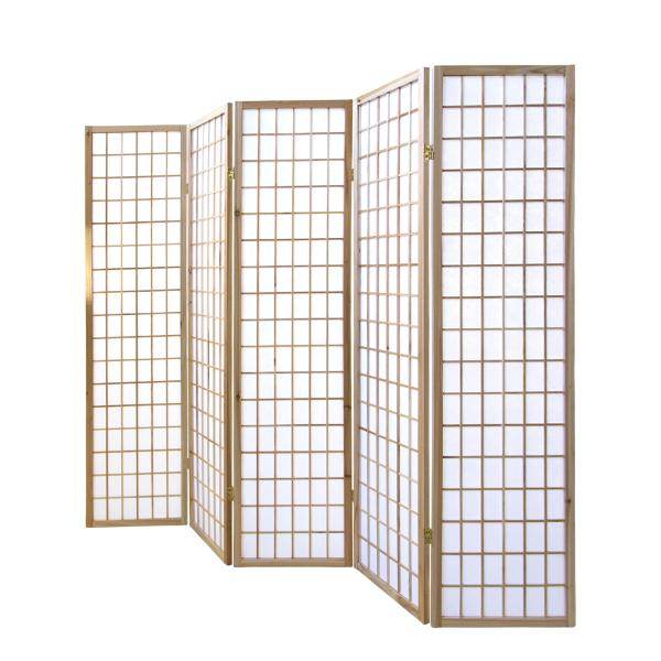 5 fach Holz Paravent Raumteiler Shoji natur