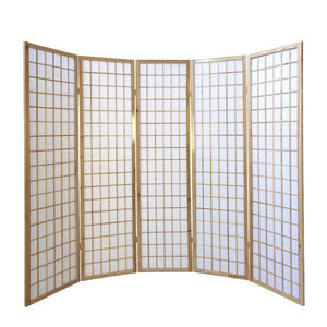 5 fach Holz Paravent Raumteiler Shoji natur