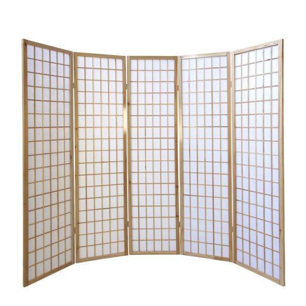 5 fach Holz Paravent Raumteiler Shoji natur
