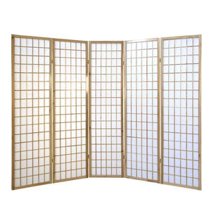 5 fach Holz Paravent Raumteiler Shoji natur