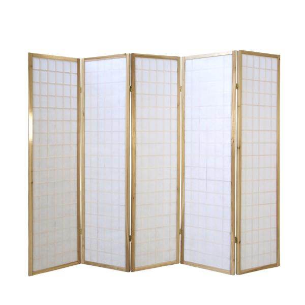 5 fach Holz Paravent Raumteiler Shoji natur