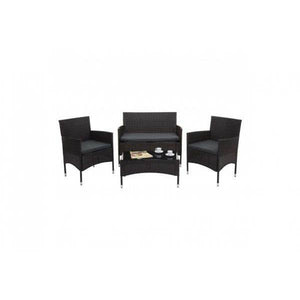 Poly-Rattan Garnitur HWC-F55, Balkon-/Garten-/Lounge-Set Sofa Sitzgruppe ~ braun, Kissen dunkelgrau