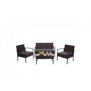 Poly-Rattan Garnitur HWC-F56, Balkon-/Garten-/Lounge-Set Sitzgruppe ~ braun, Kissen dunkelgrau
