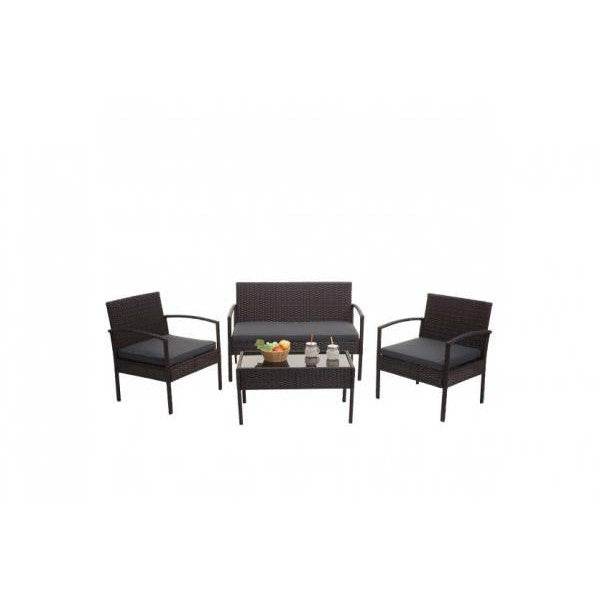 Poly-Rattan Garnitur HWC-F56, Balkon-/Garten-/Lounge-Set Sitzgruppe ~ braun, Kissen dunkelgrau