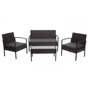 Poly-Rattan Garnitur HWC-F56, Balkon-/Garten-/Lounge-Set Sitzgruppe ~ braun, Kissen dunkelgrau