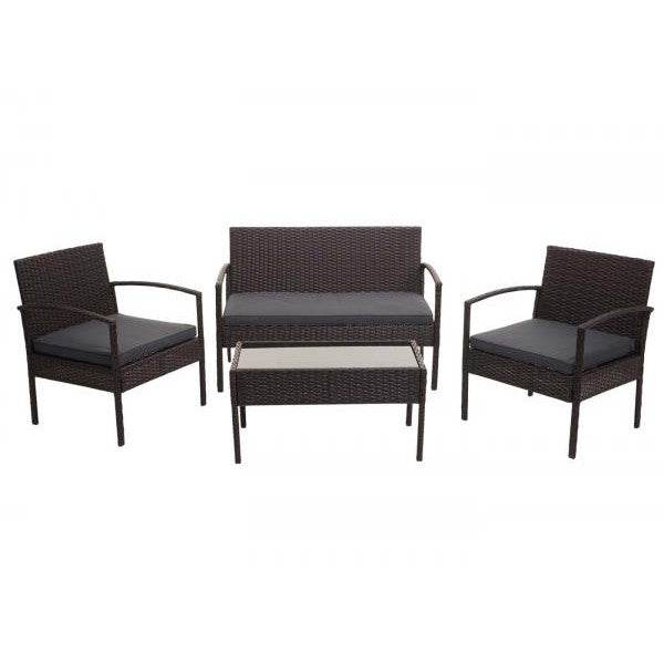 Poly-Rattan Garnitur HWC-F56, Balkon-/Garten-/Lounge-Set Sitzgruppe ~ braun, Kissen dunkelgrau