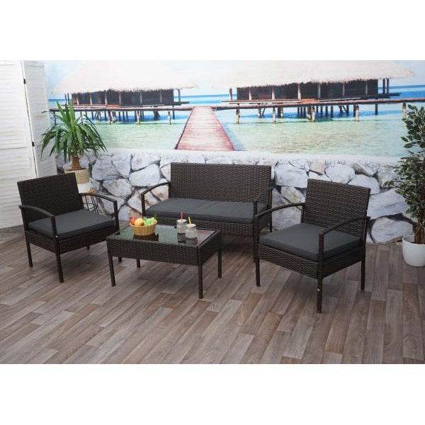 Poly-Rattan Garnitur HWC-F56, Balkon-/Garten-/Lounge-Set Sitzgruppe ~ braun, Kissen dunkelgrau