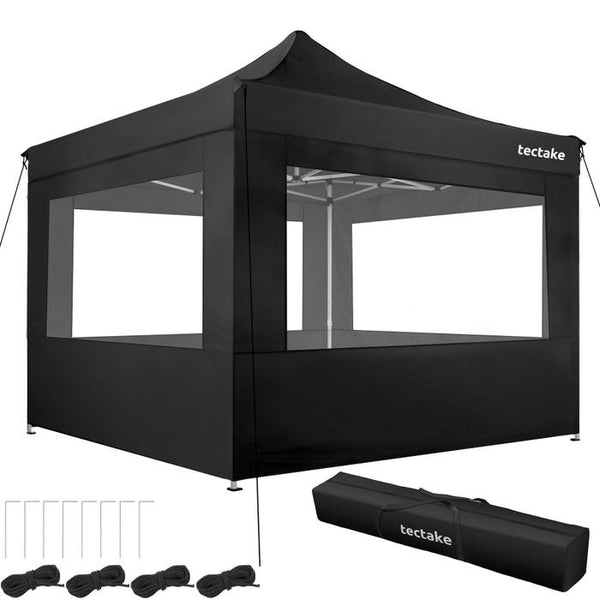 Faltbarer Garten Pavillon 3x3m mit 4 Seitenteilen schwarz