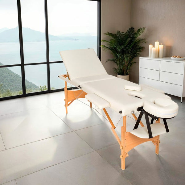3 Zonen Massageliege-Set Daniel mit Polsterung, Rollen und Holzgestell beige