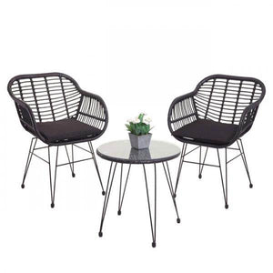 Poly-Rattan Garnitur HWC-G17, Balkon-Set Gartengarnitur Sitzgruppe Stuhl, Seil ~ anthrazit, Kissen anthrazit