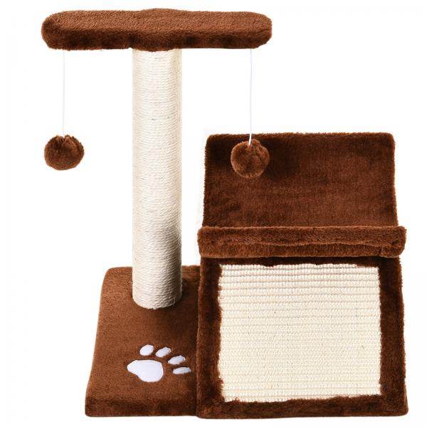 Katzenkratzbaum Spielbaum Kratzbaum Katzen mit Ball Braun L40 x B30 x H43 cm