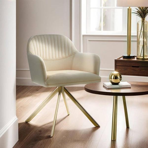 Samt-Drehstuhl Lona créme/gold pro Stück