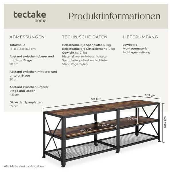 TV-Regal Indianapolis Industrial Holz dunkel, rustikal 161 cm