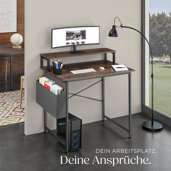 Schreibtisch Everett Industrial Holz dunkel, rustikal 80 cm
