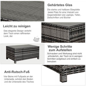 Beistelltisch Gartentisch Balkontisch Polyrattan Grau