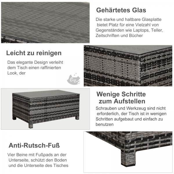Beistelltisch Gartentisch Balkontisch Polyrattan Grau