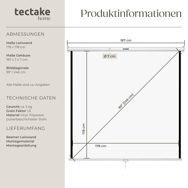 Beamer-Leinwand 178 x 178 cm