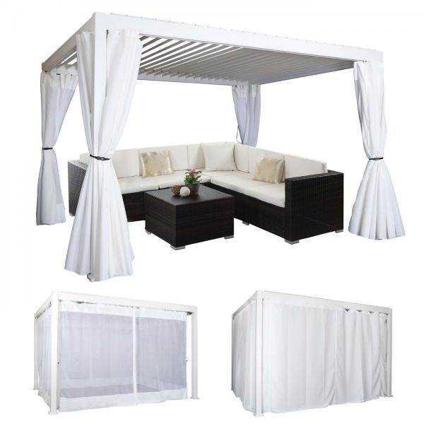 Seitenwand für Pergola HWC-J32, 4er-Set + Moskitonetz Pavillon Ersatzseitenwand ~ 4x3m weiss