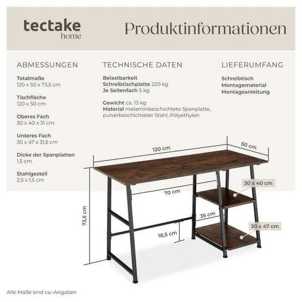 Schreibtisch Paisley 120x50x73,5cm Industrial dunkelbraun