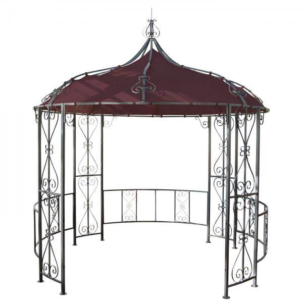 Pergola Almeria, Rundpavillon Garten Pavillon, stabiles Stahl-Gestell Ø 3m ~ rot-braun