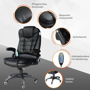 Massage-Chefsessel mit Wärmefunktion drehbar schwarz