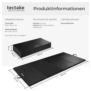 Gymnastikmatte klappbar und erweiterbar schwarz 240 x 120 x 5 cm