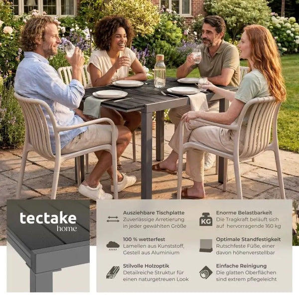 Gartentisch Inca Aluminium ausziehbar Holzoptik schwarz 80 x 80 (120) cm