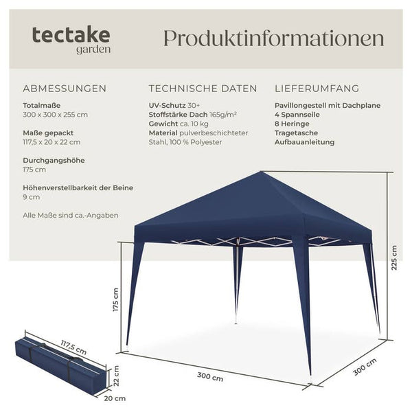 Faltbarer Pavillon Linosa 3x3 m blau