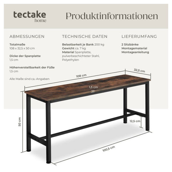2 Sitzbänke Fairfield Industrial dunkelbraun
