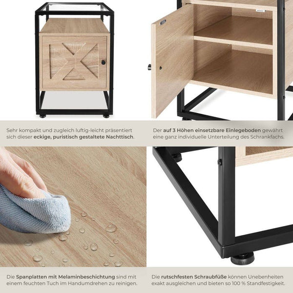 Nachttisch Kidderminster 40x43x60,5cm Industrial Holz hell, Eiche Sonoma