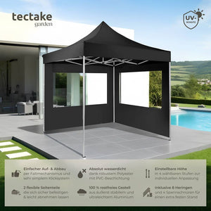 Faltbarer Pavillon 3x3m mit 2 Seitenteilen, schwarz