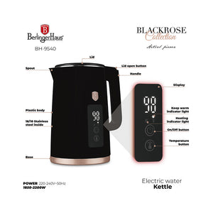 Berlinger Haus Wasserkocher & Toaster mit Digitalanzeige Black Rose Collection