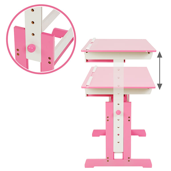 Kinderschreibtisch und Rollcontainer, rosa