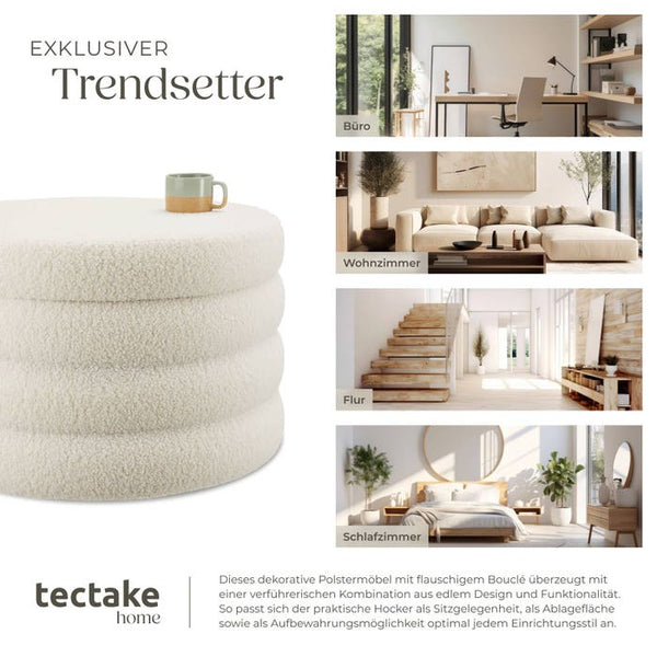 Sitzhocker mit Stauraum Altu XL Bouclé creme-weiß