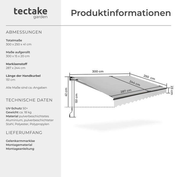 Gelenkarmmarkise Ornella hellgrau 300 x 250 cm